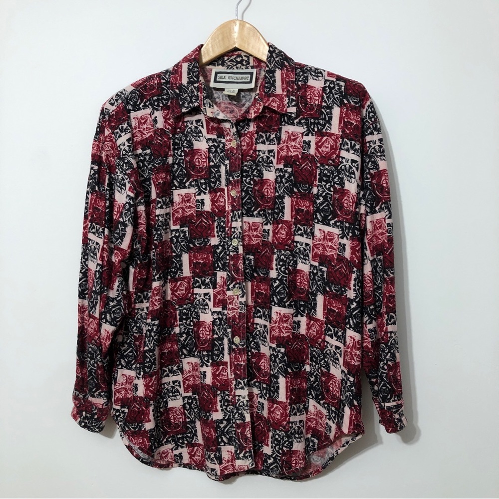 Silk Exchange Button Down Shirt Womens Size M